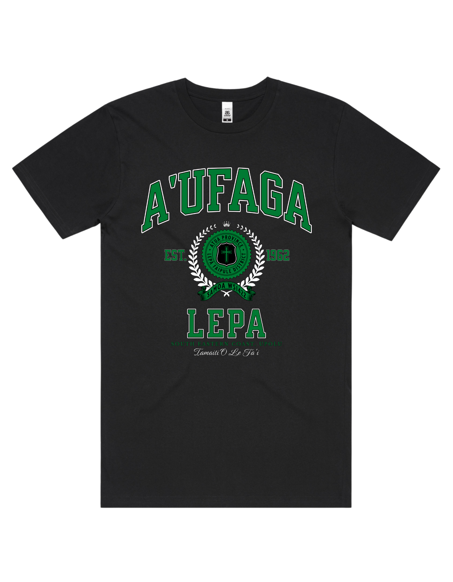 A'ufaga Lepa Varsity Tee 5050 - AS Colour - Green Print