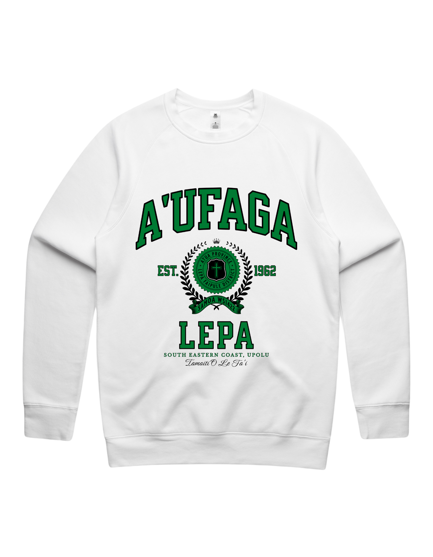 A'ufaga Lepa Varsity Crewneck 5100 - AS Colour - Green Print