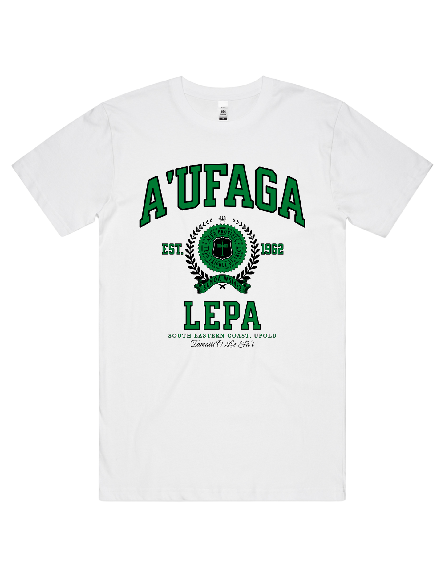 A'ufaga Lepa Varsity Tee 5050 - AS Colour - Green Print