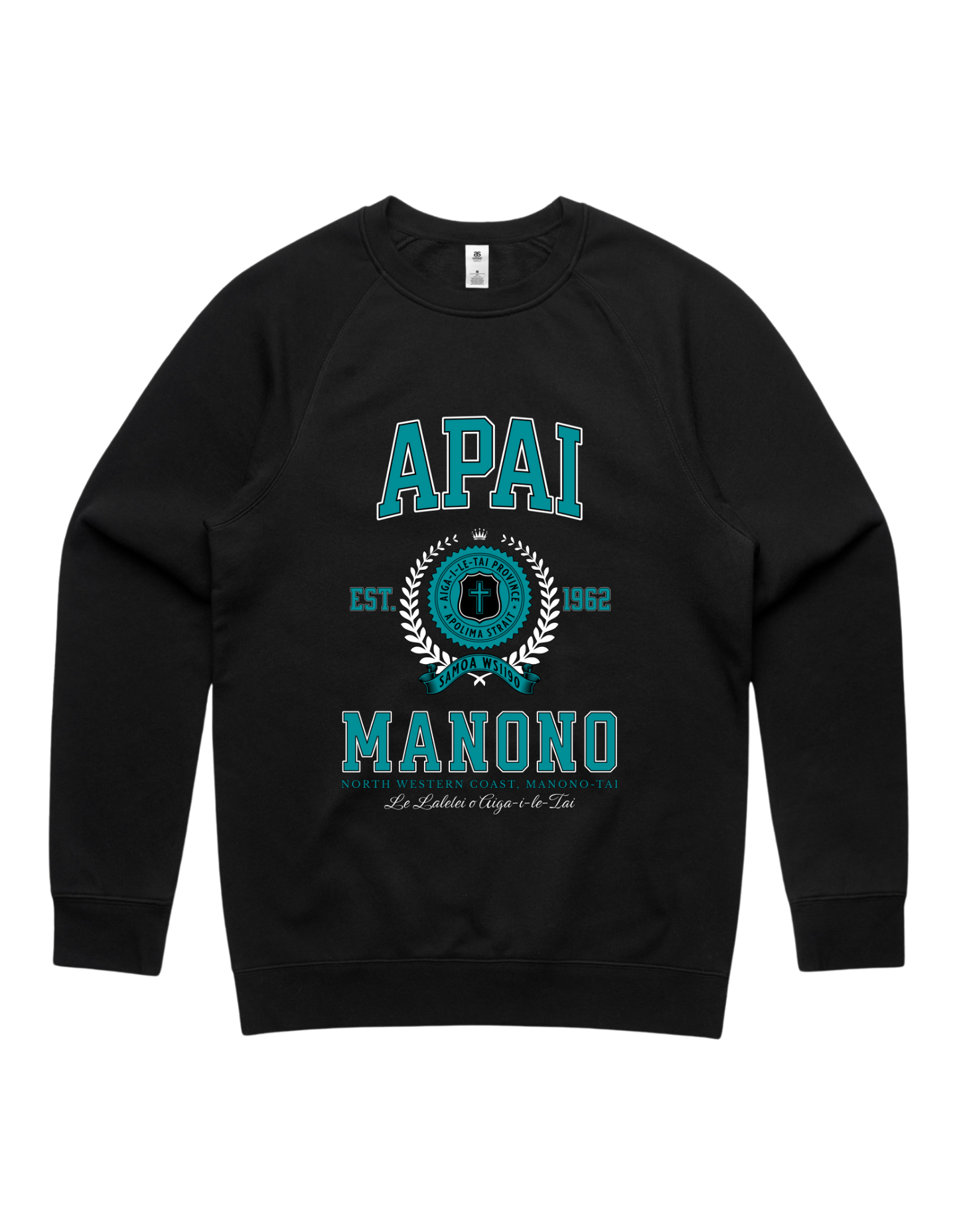 Apai Manono Varsity Crewneck 5100 - AS Colour - Aqua Print