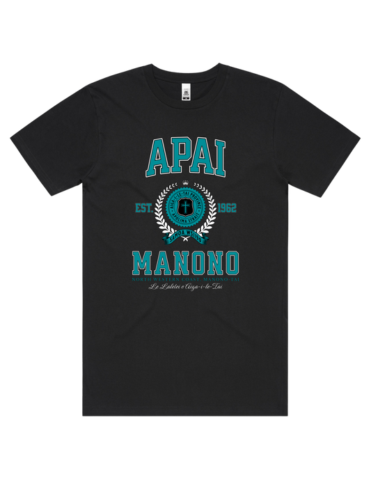 Apai Manono Varsity Tee 5050 - AS Colour - Aqua Print