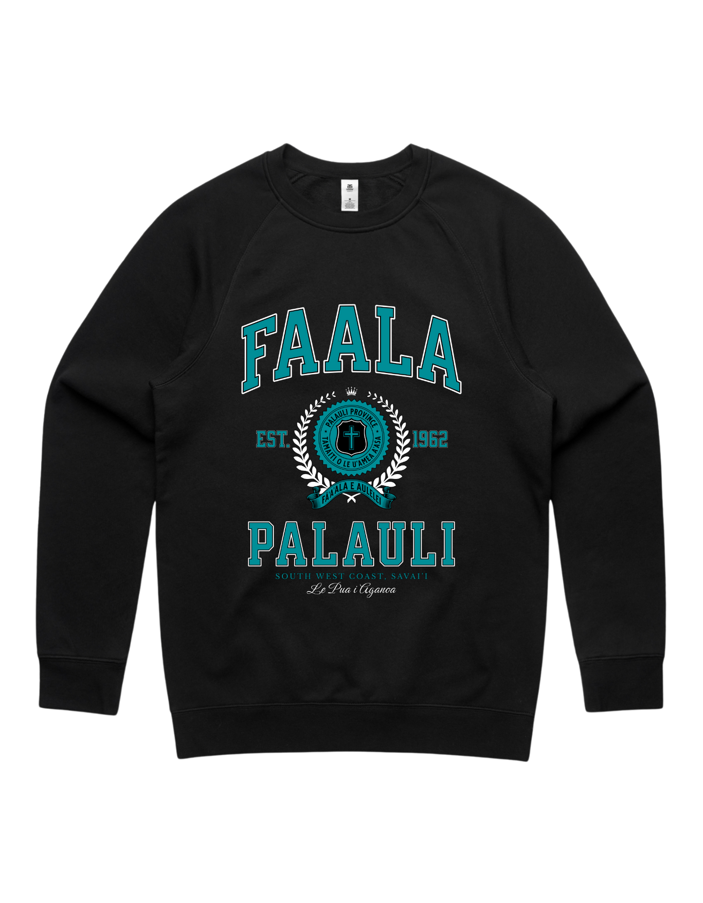 Faala Palauli Varsity Crewneck 5100 - AS Colour - Aqua Print