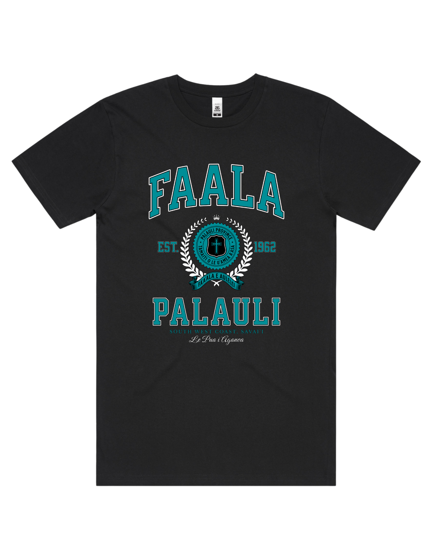 Faala Palauli Varsity Tee 5050 - AS Colour - Aqua Print