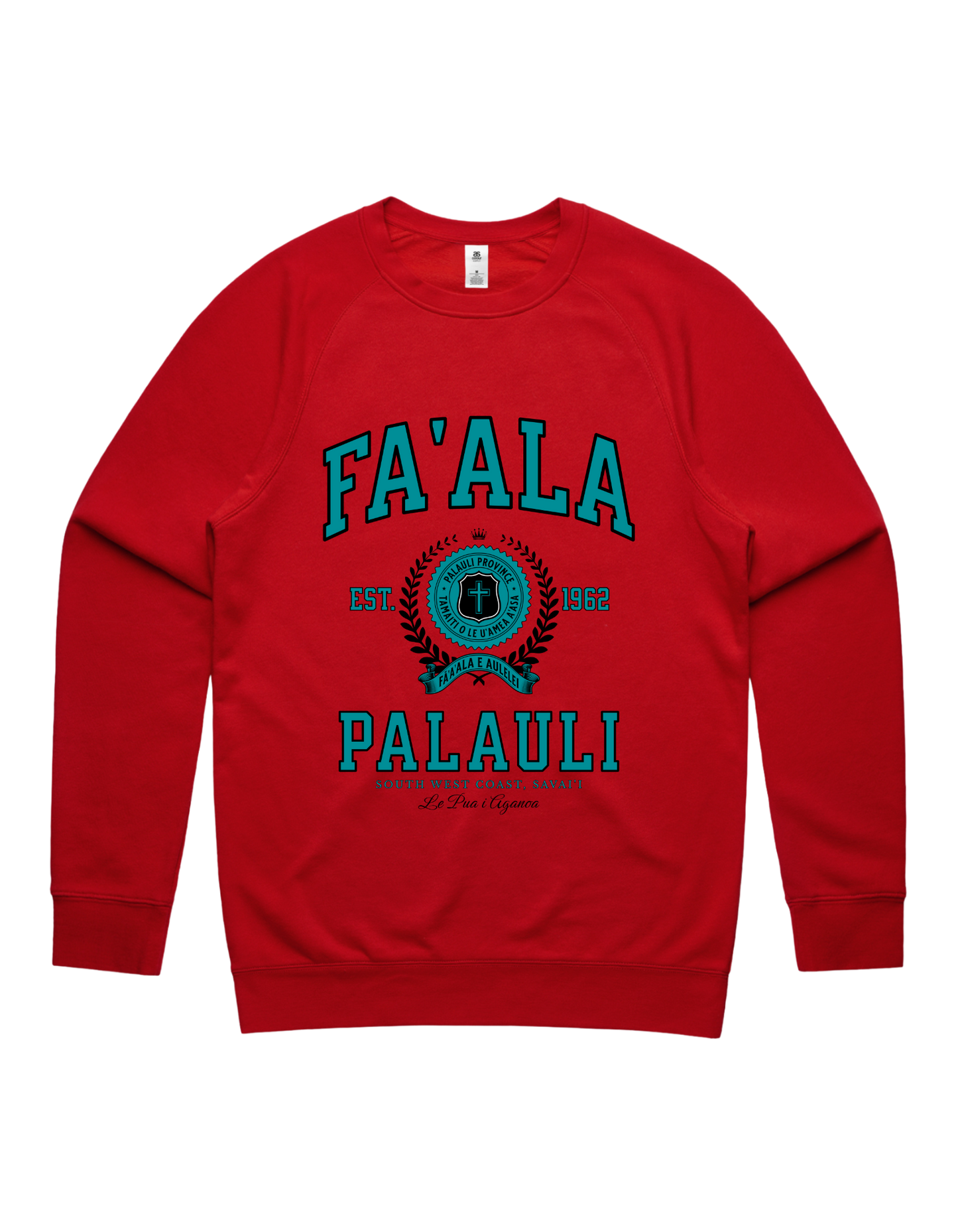 Faala Palauli Varsity Crewneck 5100 - AS Colour - Aqua Print