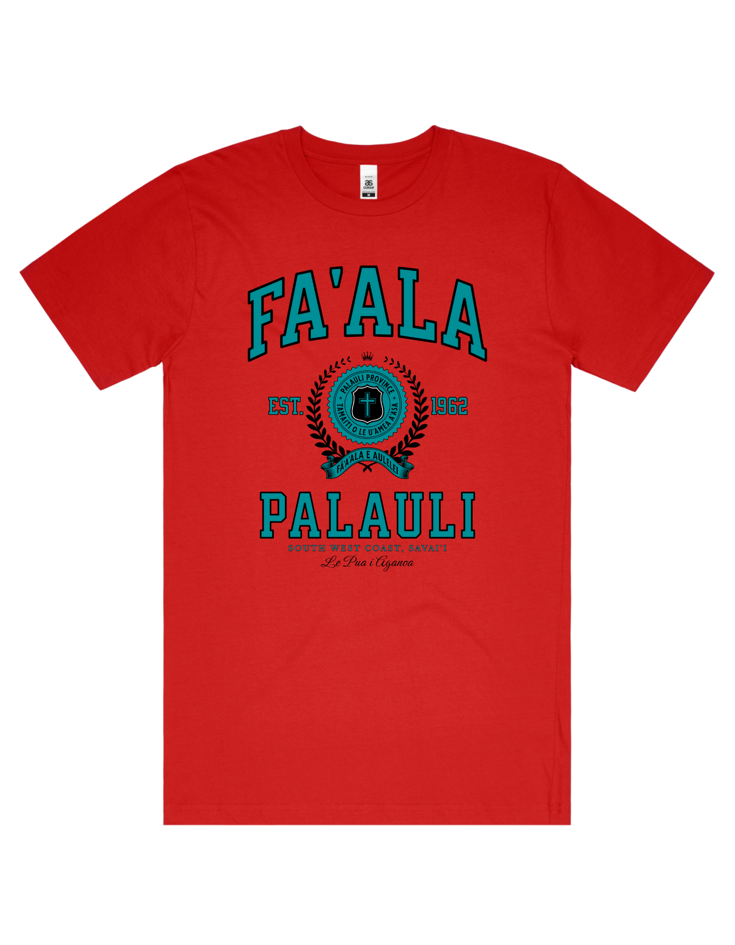 Faala Palauli Varsity Tee 5050 - AS Colour - Aqua Print