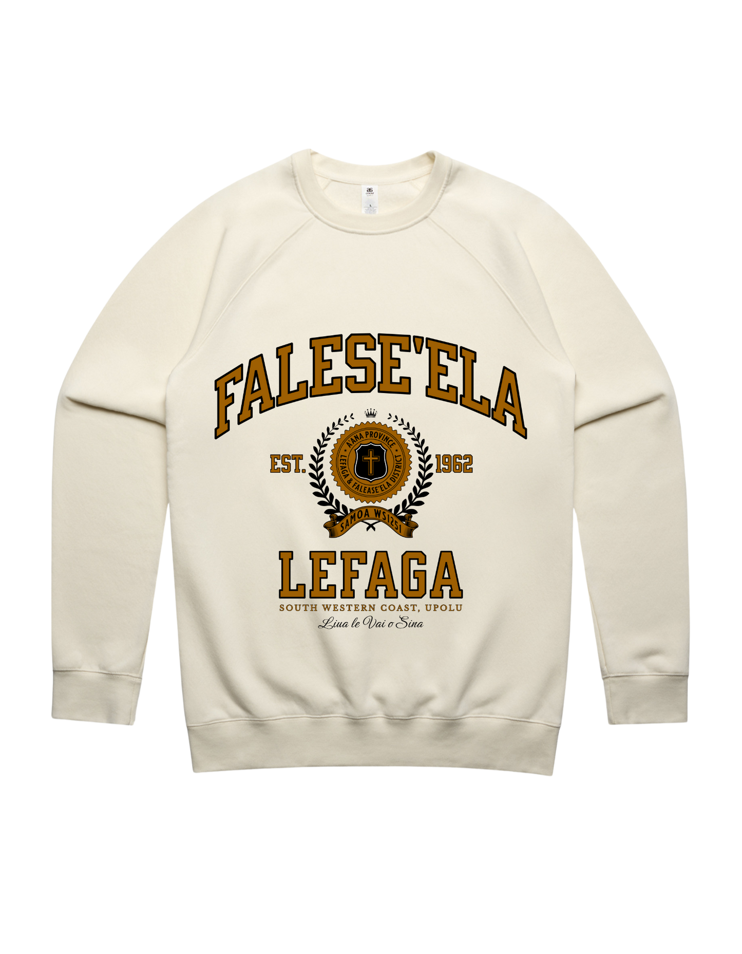 Falese'ela Varsity Crewneck 5100 - AS Colour - Brown Print