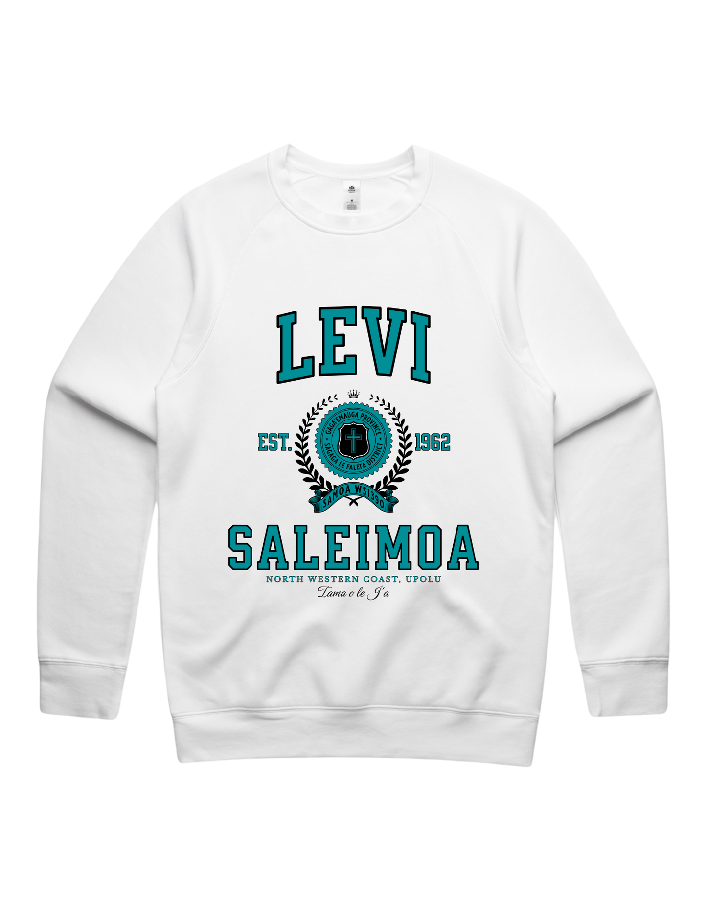 Levi Saleimoa Varsity Crewneck 5100 - AS Colour - Aqua Print