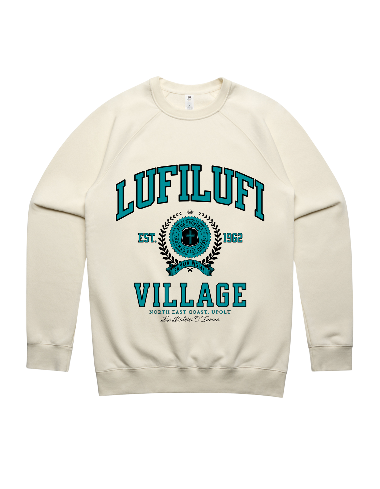 Lufilufi Varsity Crewneck 5100 - AS Colour - Aqua Print