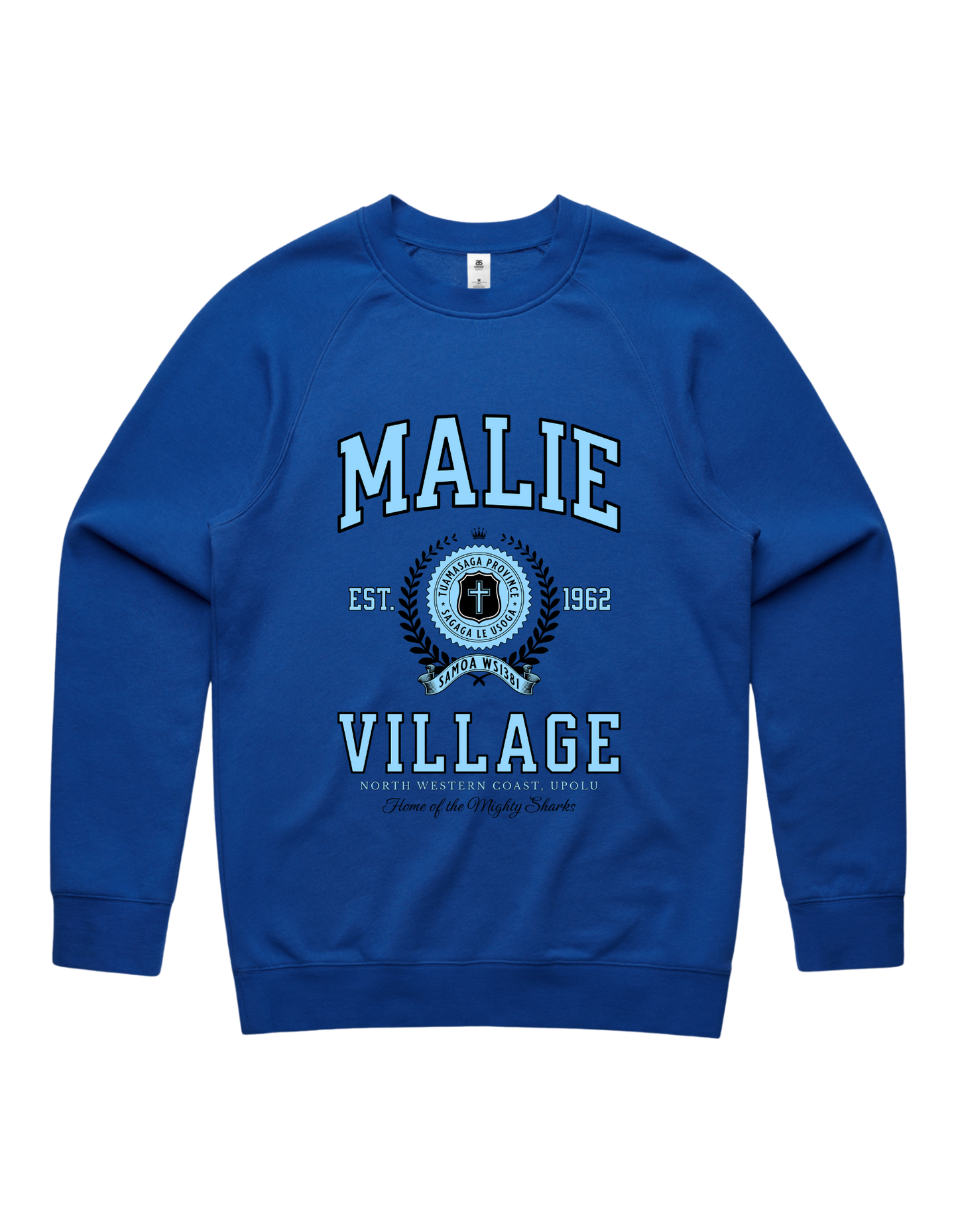 Malie Varsity Crewneck 5100 - AS Colour - Sky Blue Print