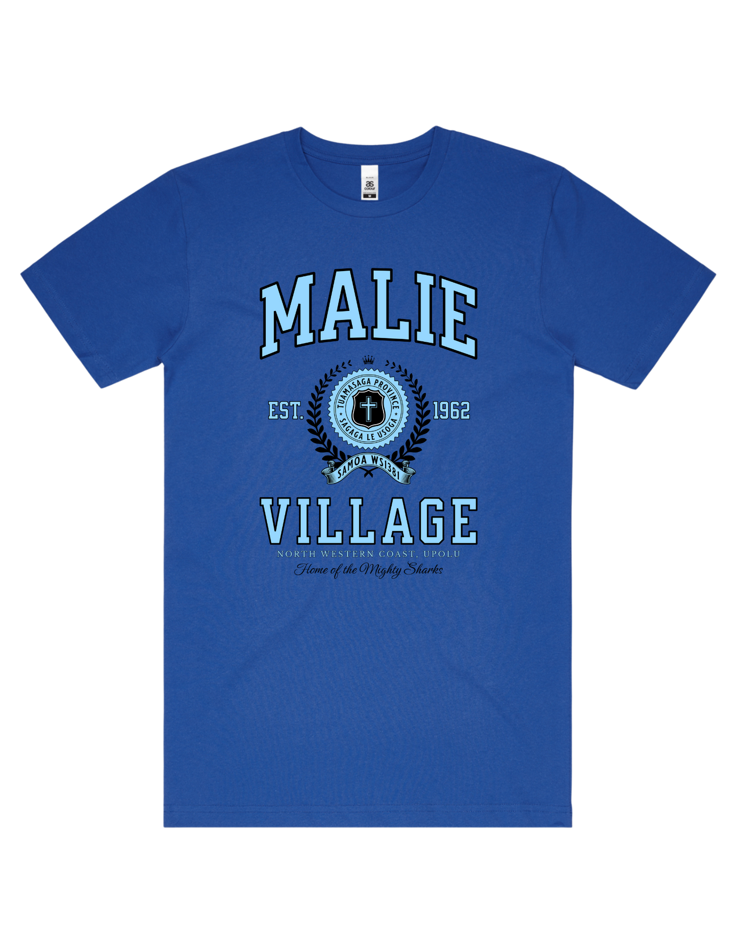 Malie Varsity Tee 5050 - AS Colour - Sky Blue Print