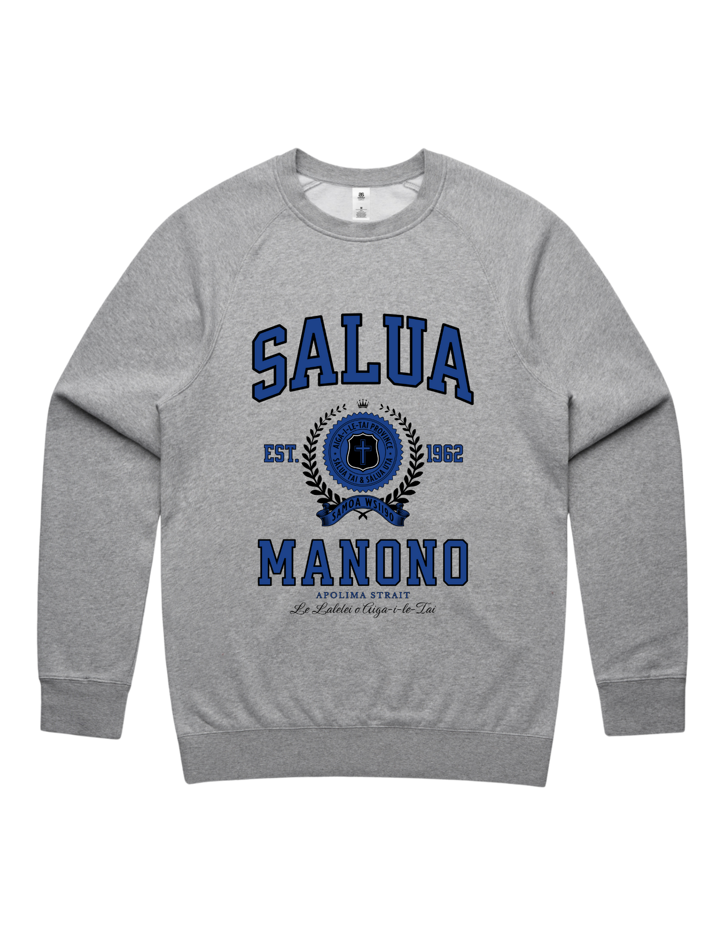 Salua Manono Varsity Crewneck 5100 - AS Colour - Mid Blue Print