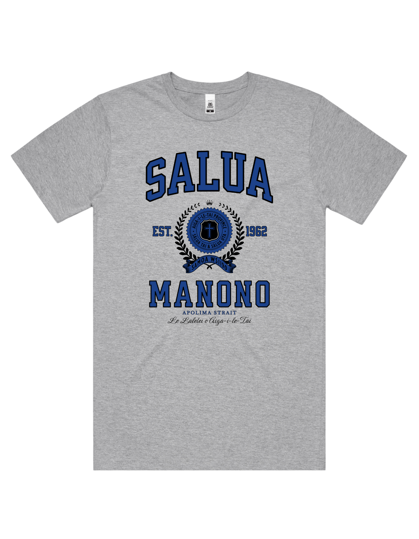 Salua Manono Varsity Tee 5050 - AS Colour - Mid Blue Print